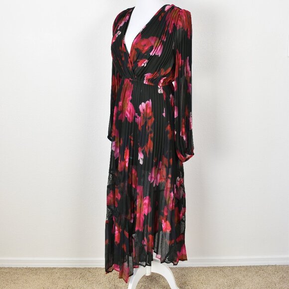 Steve Madden Pleated Floral Midi Long Sleeve Dress - S - Picture 5 of 10